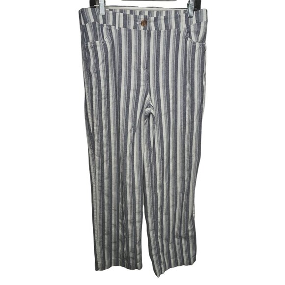 Chico's Blue Cream Striped Cotton Wide Leg Pants Size 1 Medium Casual - Picture 1 of 12